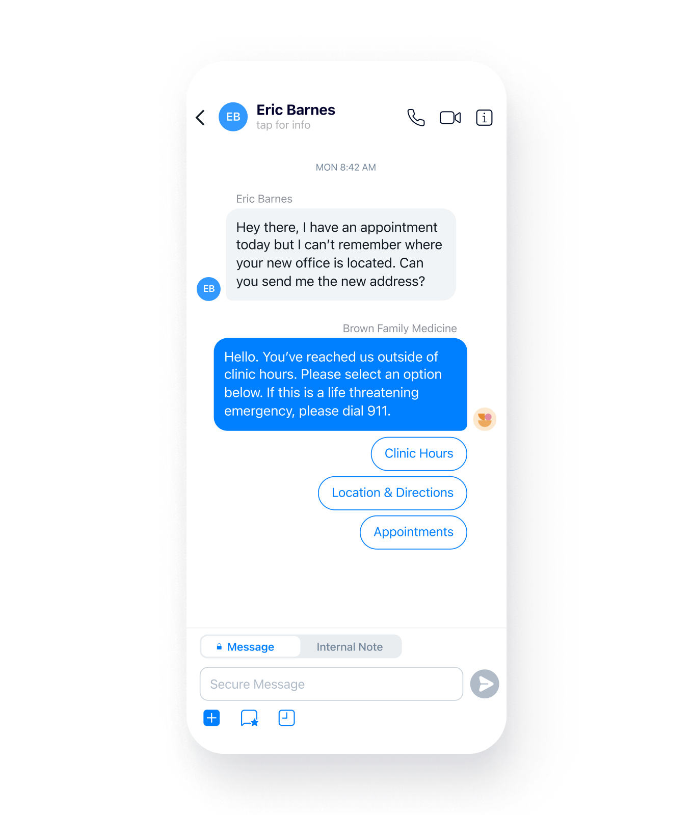 Secure messaging conversation on Spruce